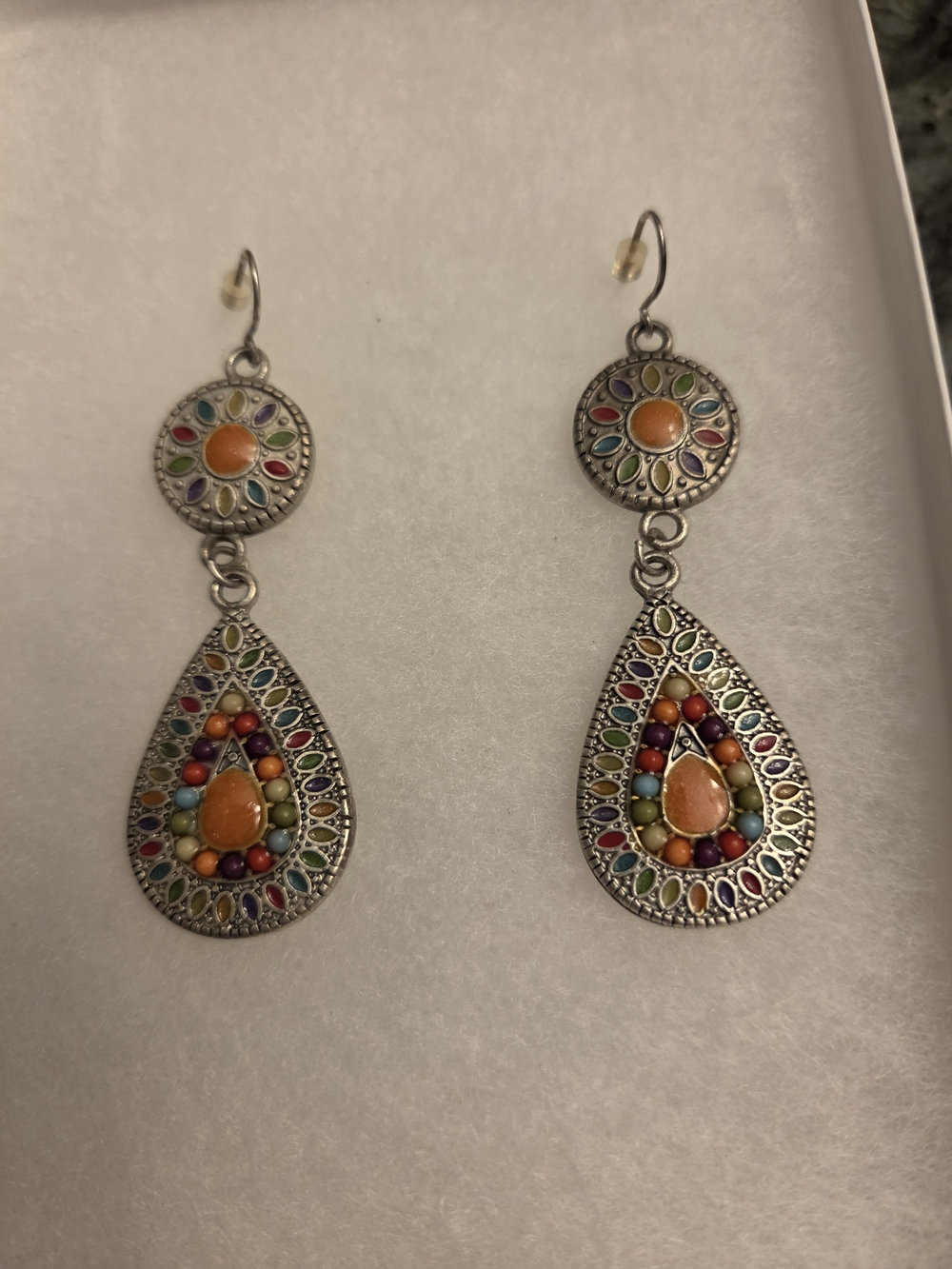 Boho Multicolor Teardrop Dangle Earrings - Orange Accent